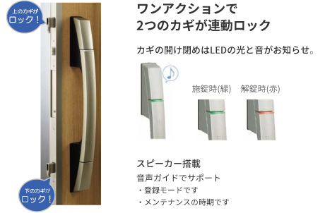 カギの開け閉めはLEDの光と音がお知らせ