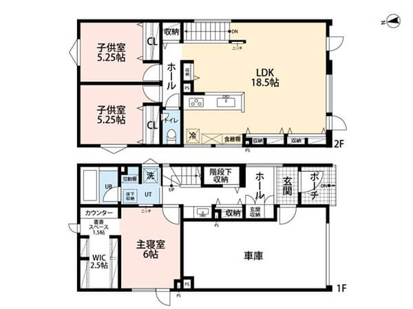 間取図　2階建て３LDK＋組込車庫
