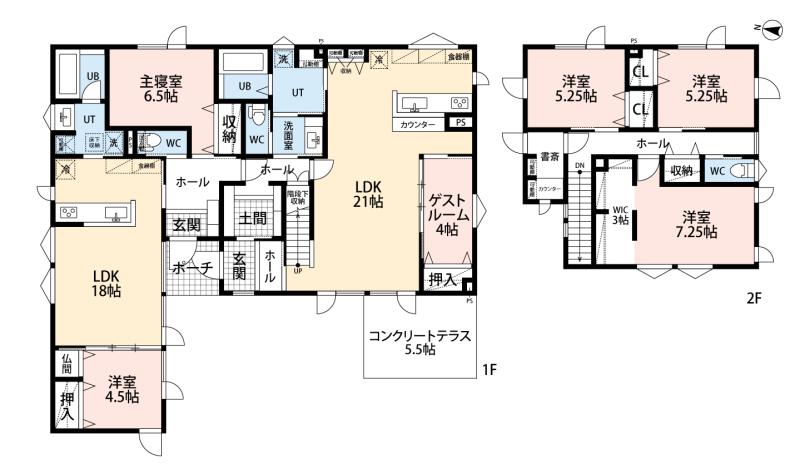 間取図：完全分離型の二世帯住宅
