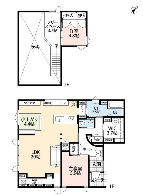 間取図:LDKでの時間を楽しむ平屋の様に暮せるプラン