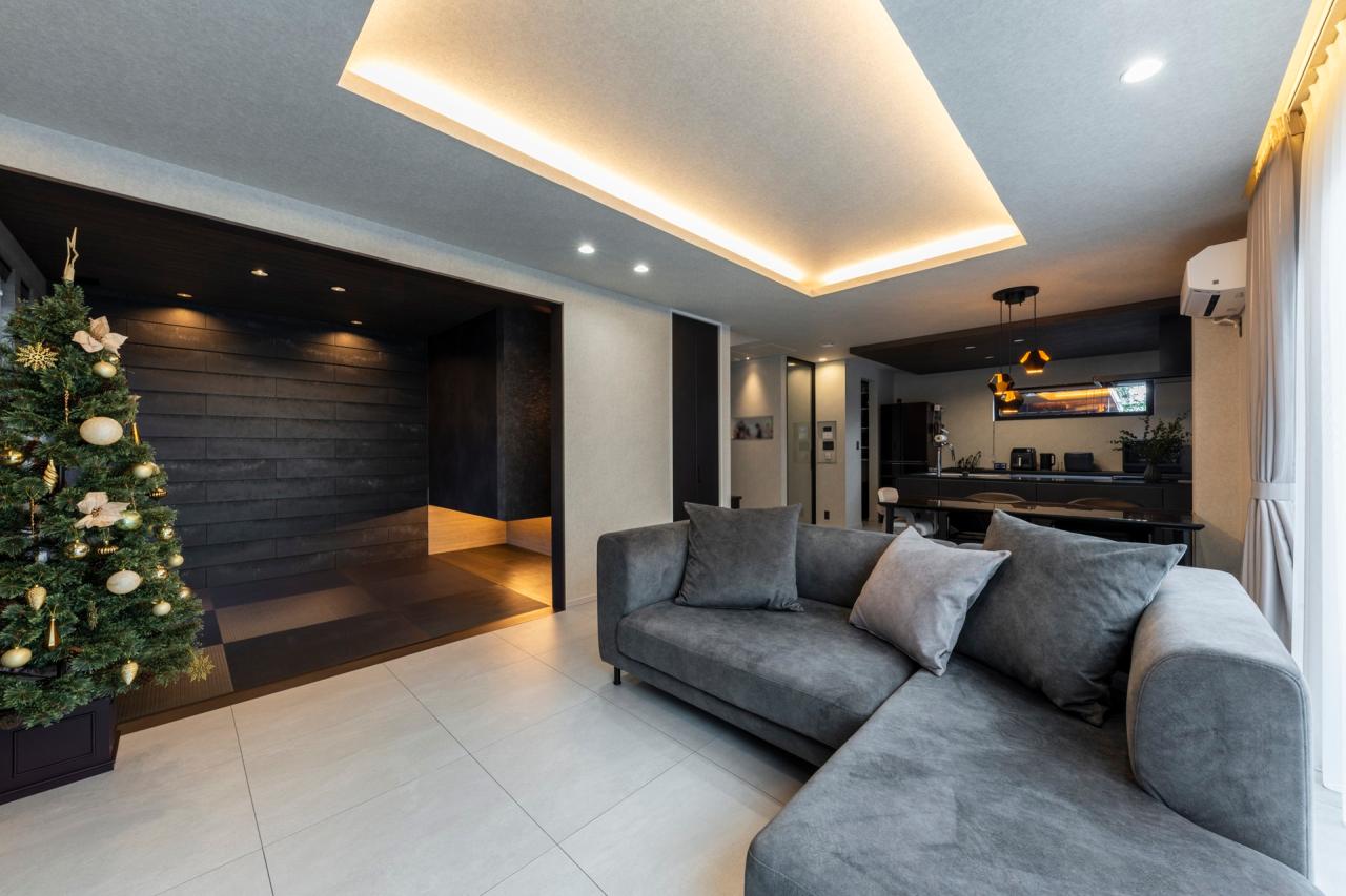 リビング、ダイニング、キッチン：20帖のLDK横には4.5帖の和洋室を計画、合わせて24.5帖の大空間に