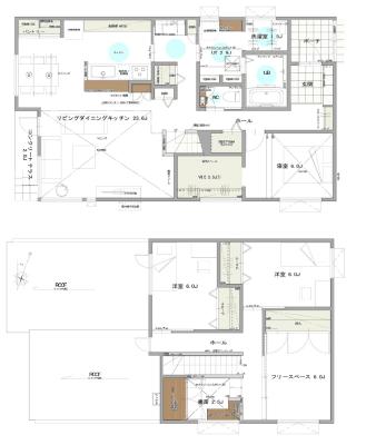 間取図：平面図。プランナーと二人三脚で十数回に及ぶプランニングの上決定。