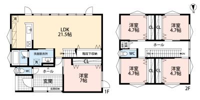 間取図：５LDK、収納豊富なプラン