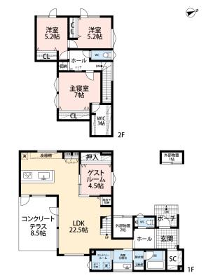 間取図：4LDK、38坪の愛犬家住宅