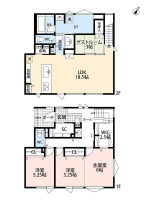 間取図：４LDK、延床面積33坪の快適プラン