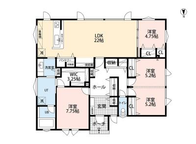 間取図：収納充実、４LDK平屋のプラン